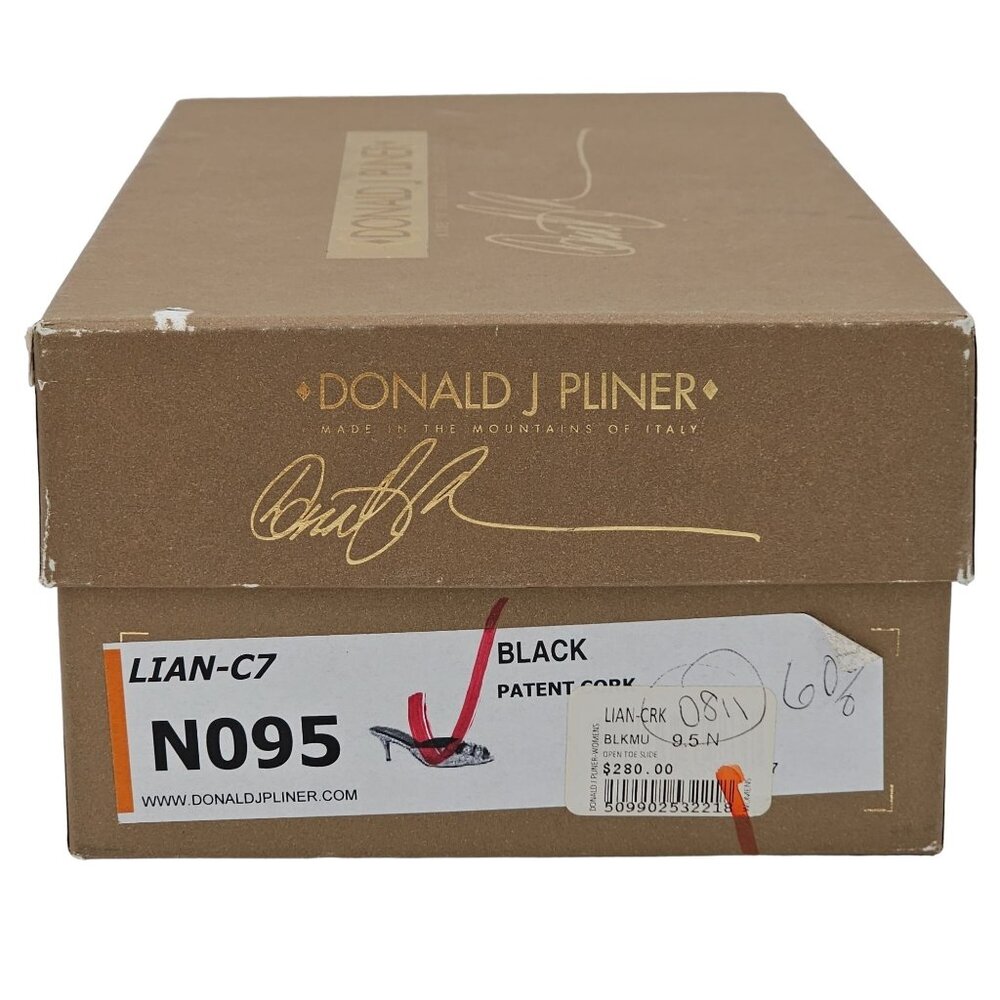 Donald Pliner Italy Womens 9.5 Black Patent Cork Open-toe Slide Dress Shoe Heels - Picture 5 of 15